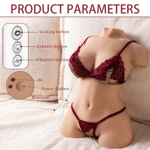 T595-(16.97lb) Sucking And Vibration Pussy Sex Doll Torso With Fully Automatic Cleaning