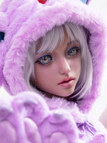 F5936-155Mcm(5.1ft)-38kg 2.2cf E Cup Cartoon Sex Doll in Purple Plush Cat Costume – Realistic Silicone Anime Catgirl Doll for Adults｜Bezlya Doll