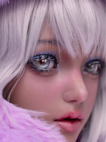 F5936-155Mcm(5.1ft)-38kg 2.2cf E Cup Cartoon Sex Doll in Purple Plush Cat Costume – Realistic Silicone Anime Catgirl Doll for Adults｜Bezlya Doll