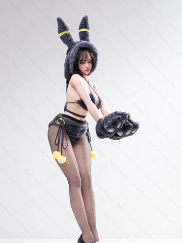 F5935-155Mcm(5.1ft)-38kg 2.2cf E Cup Sex Doll with Black and Yellow Plush Ears – Realistic Silicone Anime Bunny Girl for Adults｜Bezlya Doll