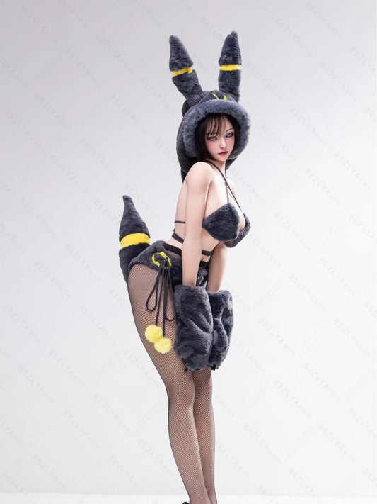 F5935-155Mcm(5.1ft)-38kg 2.2cf E Cup Sex Doll with Black and Yellow Plush Ears – Realistic Silicone Anime Bunny Girl for Adults｜AITIA Doll