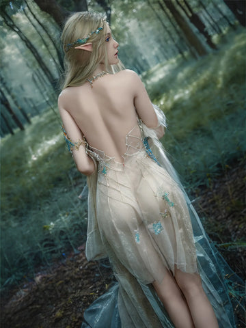 F5958-150cm/4ft9 29kg A Cup Flat Chested Silicone Sex Dolls Movable Jew ELF Alien - SY Doll