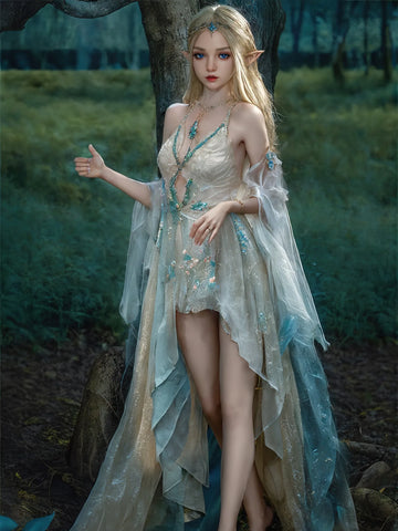 F5958-150cm/4ft9 29kg A Cup Flat Chested Silicone Sex Dolls Movable Jew ELF Alien - SY Doll