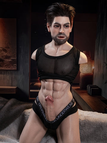T729-33lbs Silicone Male Sex Doll Torso with Hair Implanted Head & 6.7" Dildo | Yeloly