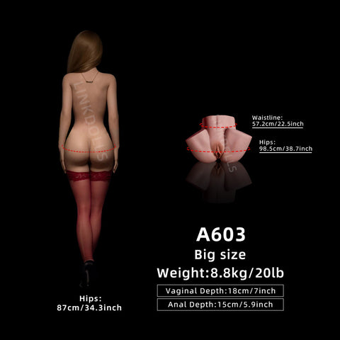 A603-(20lb ) Thân búp bê tình dục mông 3D màu đen gợi cảm và chân thực 