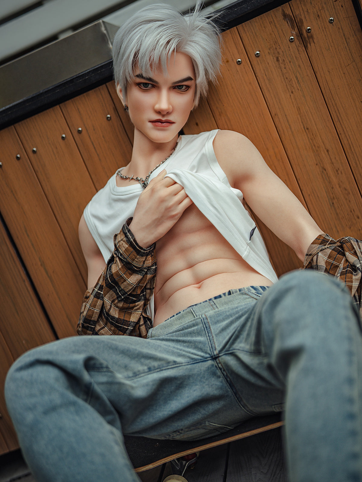 F7619-162cm/5ft3 42.5kg 2026 Realistic 162cm Silicone Male Sex Doll with 5.9in Vibrating Dildo | SY Doll