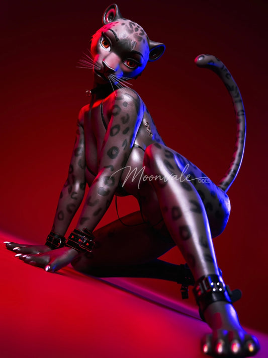 F7764-165cm(5ft5)-45kg D Cup Silicone BDSM-Style Black Panther Furry Sex Doll with Movable Jaw Head | Moonvale Doll