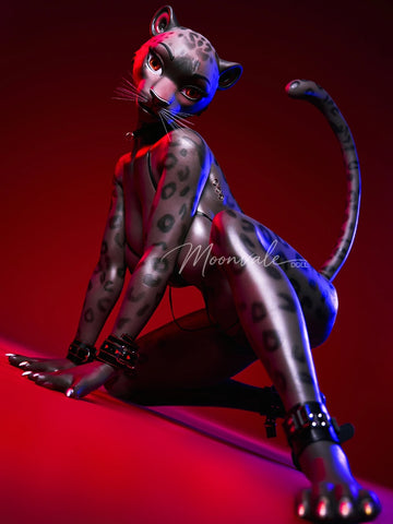 F7764-165cm(5ft5)-45kg D Cup Silicone BDSM-Style Black Panther Furry Sex Doll with Movable Jaw Head | Moonvale Doll