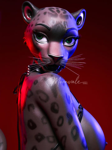 F7764-165cm(5ft5)-45kg D Cup Silicone BDSM-Style Black Panther Furry Sex Doll with Movable Jaw Head | Moonvale Doll