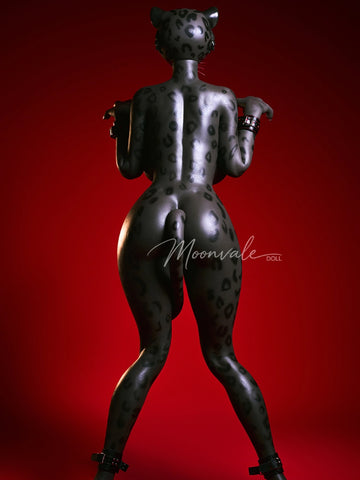 F7764-165cm(5ft5)-45kg D Cup Silicone BDSM-Style Black Panther Furry Sex Doll with Movable Jaw Head | Moonvale Doll