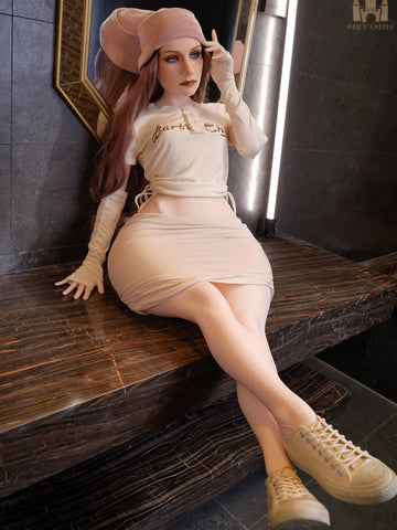 F9301-150cm/4ft9-41kg B Cup ROS Silicone Head Flat Chest Life Size Trans Sex Doll with Fixed 6.7" Dildo｜Doll Castle