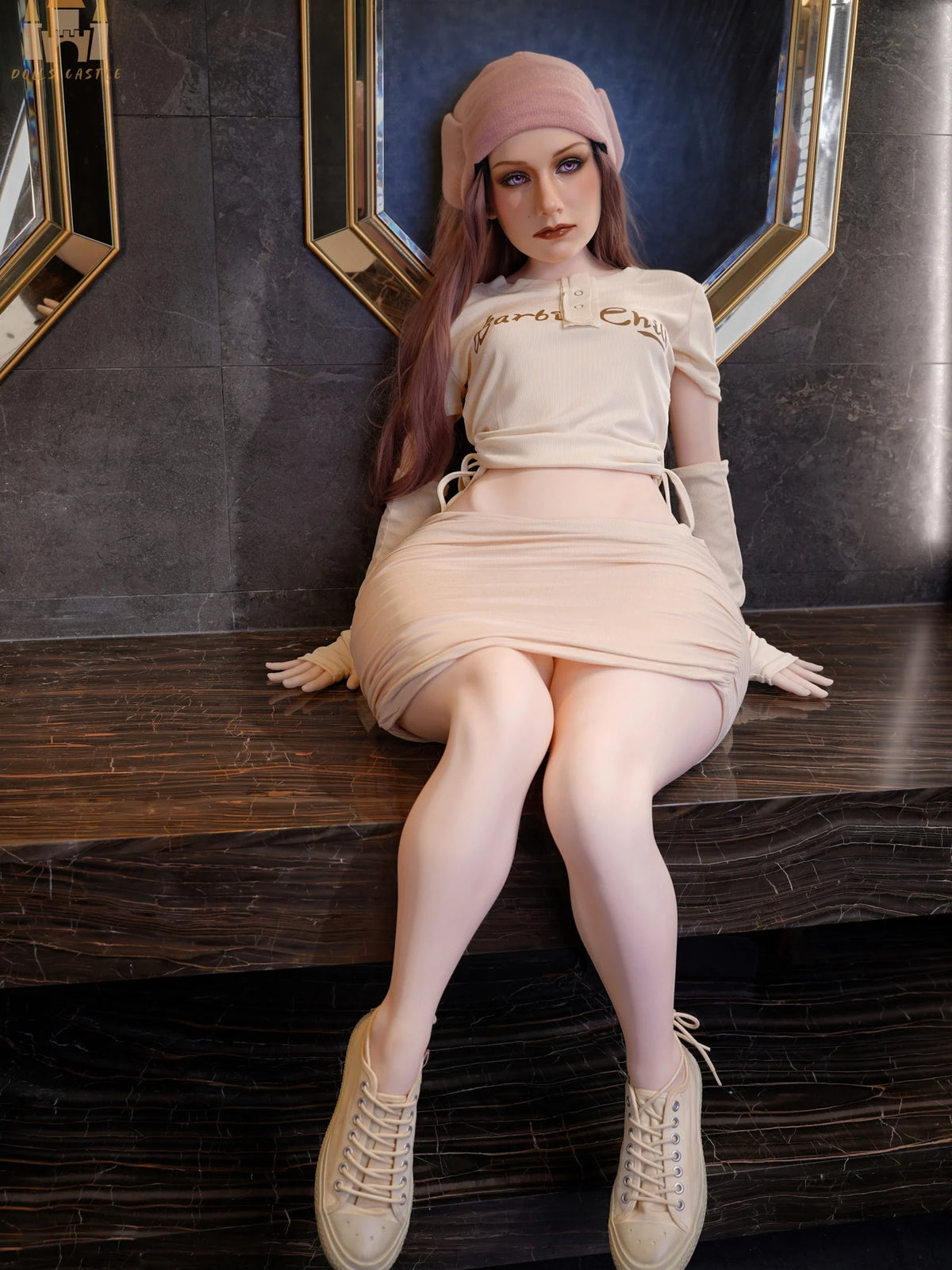 F9301-150cm/4ft9-41kg B Cup ROS Silicone Head Flat Chest Life Size Trans Sex Doll with Fixed 6.7" Dildo｜Doll Castle