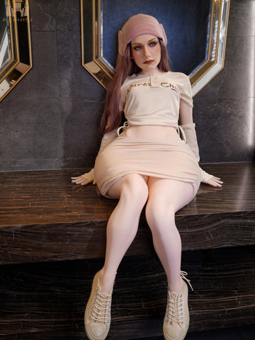 F9301-150cm/4ft9-41kg B Cup ROS Silicone Head Flat Chest Life Size Trans Sex Doll with Fixed 6.7" Dildo｜Doll Castle