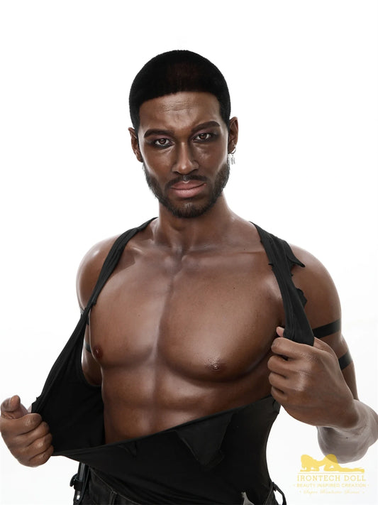 F4554-176cm-40kg Strong Abs Ebony Silicone Male Sex Doll | Irontech Doll