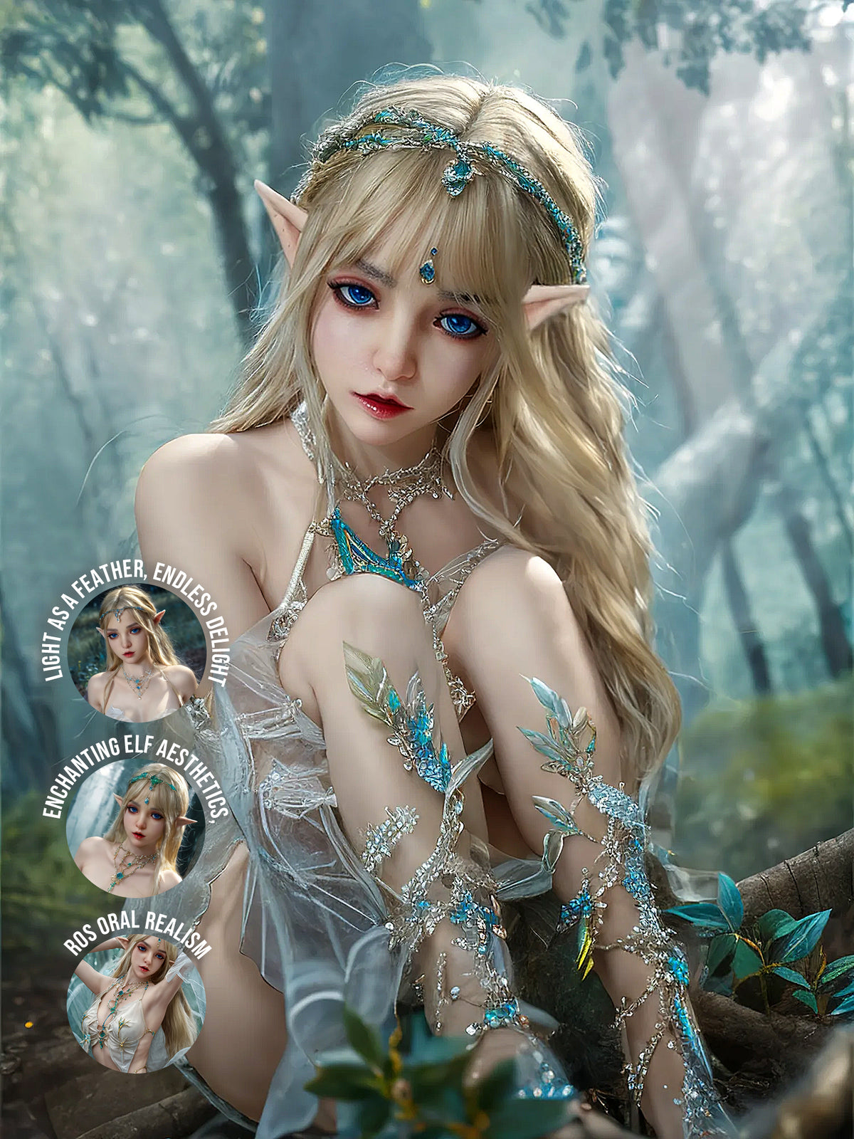 F5958-150cm/4ft9 29kg A Cup Flat Chested Silicone Sex Dolls Movable Jaw ELF Alien - SY Doll