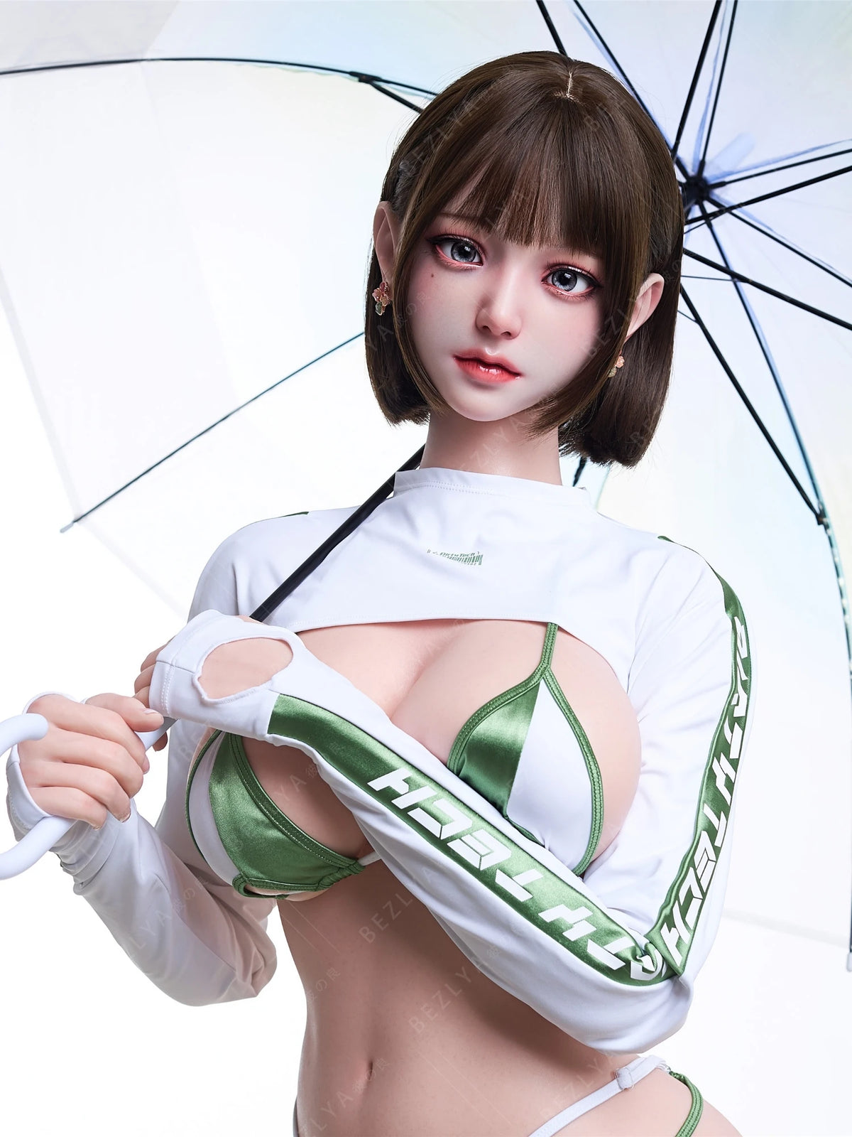 F7134-155cm(5.1ft)-38kg 2.2cf E Cup Silicone Japanese Young Sex Doll with Green Eyes & Short Hair Sex Doll｜Bezlya Doll