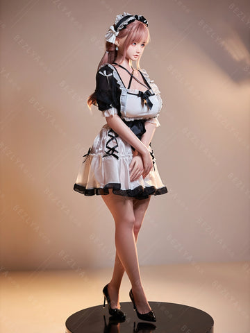 F7138-155cm(5.12ft)-34.5kg 2.1 I Cup Pink Twin Tails Maid Style Japanese Silicone Japanese Cosplay Sex Doll With 3 Love Holes Young Sex Doll｜Bezlya Doll