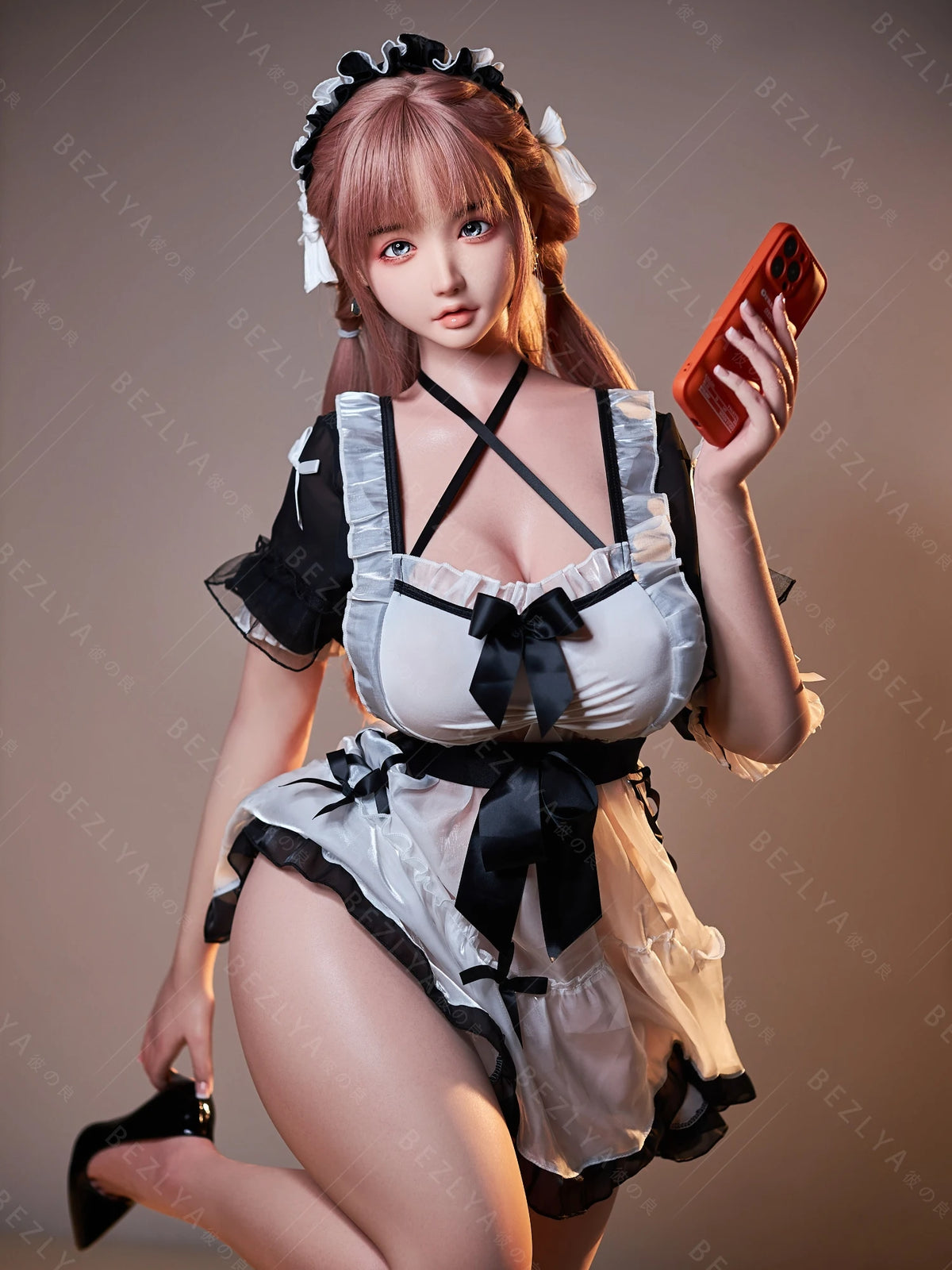 F7138-155cm(5.12ft)-34.5kg 2.1 I Cup Pink Twin Tails Maid Style Japanese Silicone Japanese Cosplay Sex Doll With 3 Love Holes Young Sex Doll｜Bezlya Doll