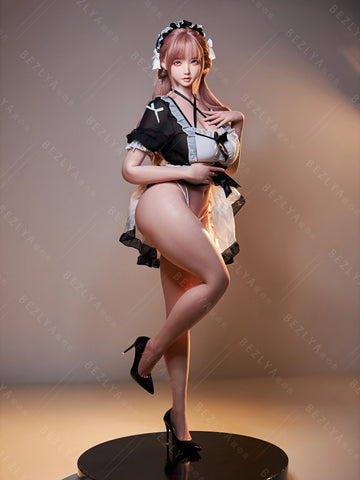 F7138-155cm(5.12ft)-34.5kg 2.1 I Cup Pink Twin Tails Maid Style Japanese Silicone Japanese Cosplay Sex Doll With 3 Love Holes Young Sex Doll｜Bezlya Doll