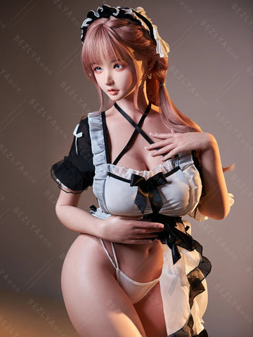 F7138-155cm(5.12ft)-34.5kg 2.1 I Cup Pink Twin Tails Maid Style Japanese Silicone Japanese Cosplay Sex Doll With 3 Love Holes Young Sex Doll｜Bezlya Doll