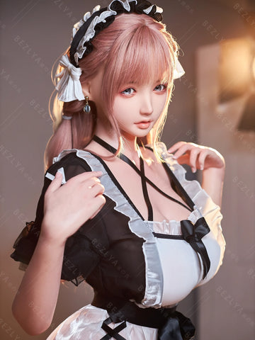 F7138-155cm(5.12ft)-34.5kg 2.1 I Cup Pink Twin Tails Maid Style Japanese Silicone Japanese Cosplay Sex Doll With 3 Love Holes Young Sex Doll｜Bezlya Doll