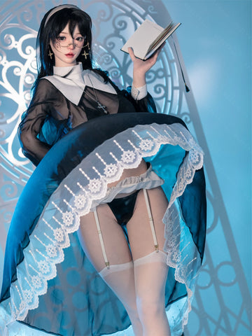 F7152-168cm(5.6ft)-42.5kg 2.2u E Cup Japanese Cosplay Sex Doll Naughty Nun Style With Glasses Realistic Silicone Body With 3 Love Holes｜Bezlya Doll
