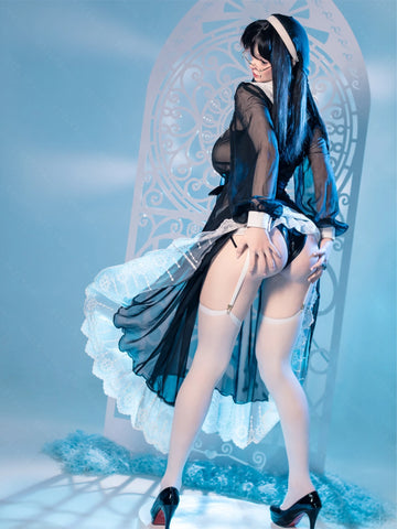 F7152-168cm(5.6ft)-42.5kg 2.2u E Cup Japanese Cosplay Sex Doll Naughty Nun Style With Glasses Realistic Silicone Body With 3 Love Holes｜Bezlya Doll