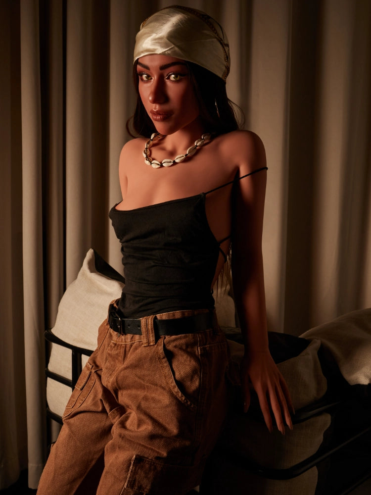 F8122-154cm(5ft1)-32.4kg C Cup S Tori Black Flat Chest Silicone Head Sex Doll |Climax Doll Pro