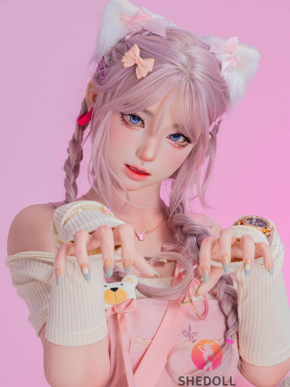 F6064—168cm/5ft5-47kg D Cup Realistic Pink-Haired Anime Cat Japanese Sex Doll with Lifelike Silicone Skin & Multiple Pleasure Channels | SHEDOLL