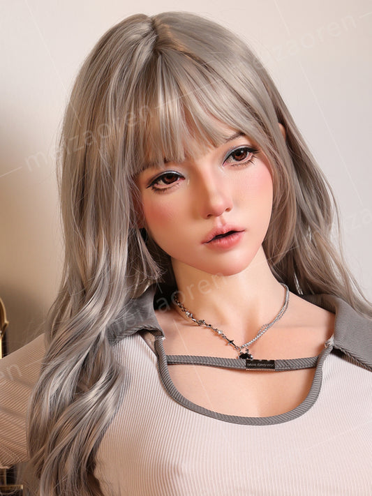 H649 ROS Free Hair Impants Real Oral Movable Jaw Blowjob Silicone Sex Doll Head   | Meizaoren