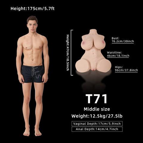 T71-(27.5lb) Life-like TPE Sex Doll Torso with Papaya Breast