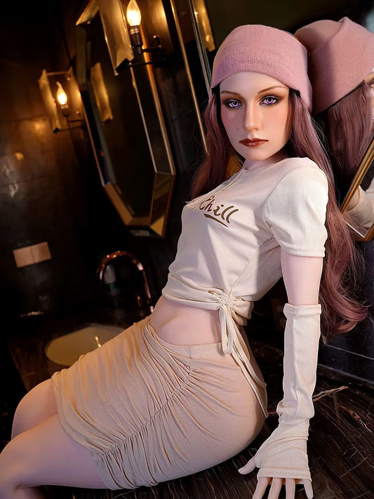 F9301-150cm/4ft9-41kg B Cup ROS Silicone Head Flat Chest Life Size Trans Sex Doll with Fixed 6.7" Dildo｜Doll Castle
