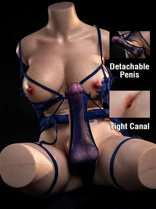 T444-37.48LB Realistic Silicone Shemale Sex Doll Torso with 8.3" Huge Detachable Torso With Dildo | LoveNestle Series