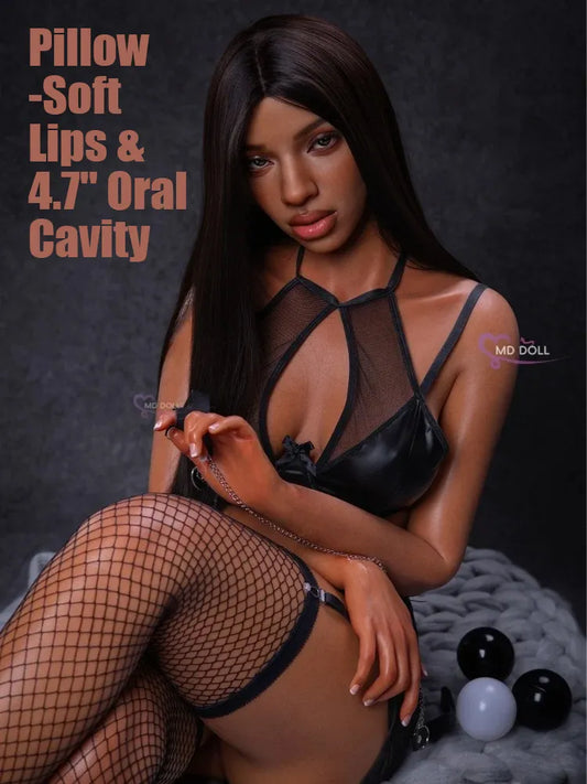 F8188-167cm/5ft5-33.5kg M40 D Cup Black Silicone Naked Sex Doll | MD Doll