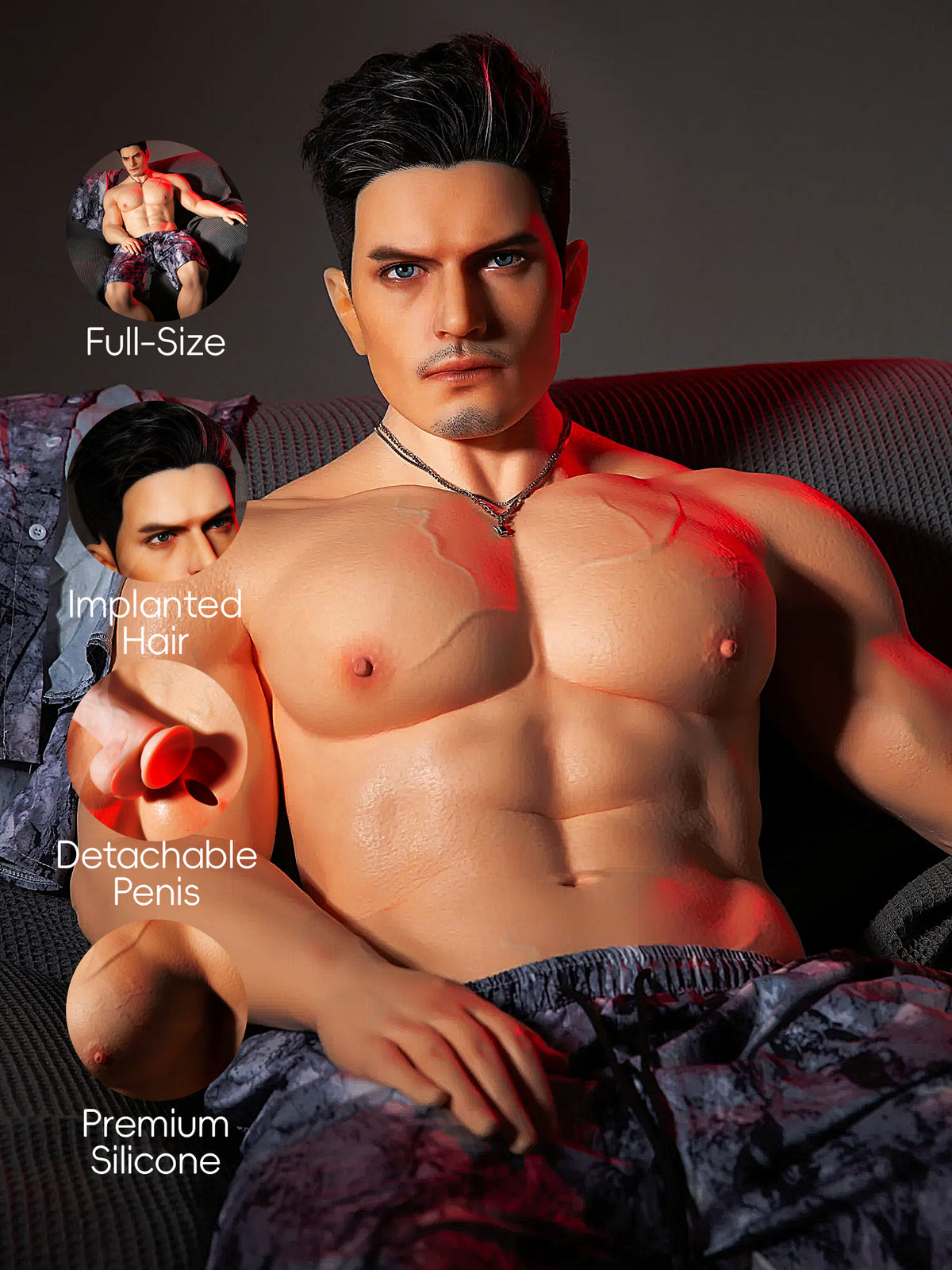 F5998-175cm/5ft9-49kg Full Size ROS Head Silicone Male Sex Doll For Women With Hair Transplant | Qita doll