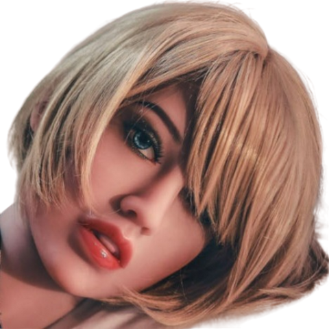 H047  Ravishing Blonde Highlights Sex Doll Head with Round Face