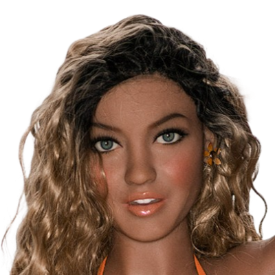 H021  Exquisite Tan Sex Doll Head with Soft Curls