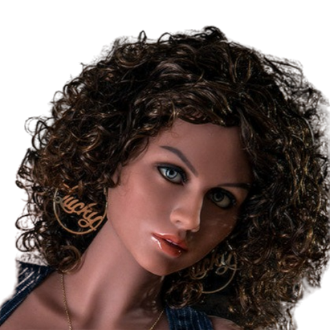 H002  Erotic African American Sex Doll Head with Curly Hair