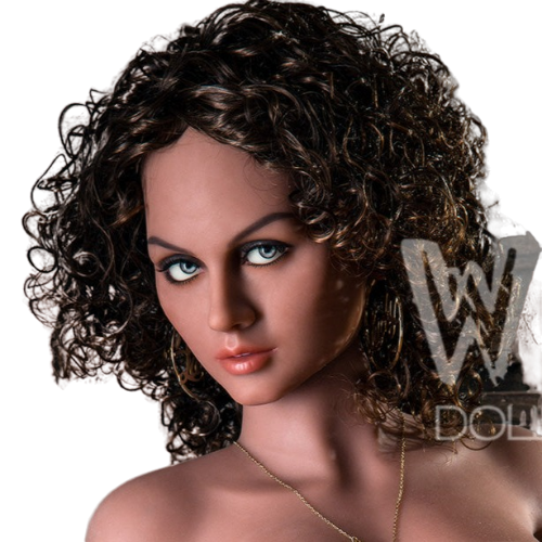 H002  Erotic African American Sex Doll Head with Curly Hair